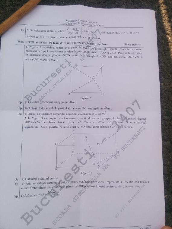 subiecte matematica clasa 8 evaluare nationala 2014